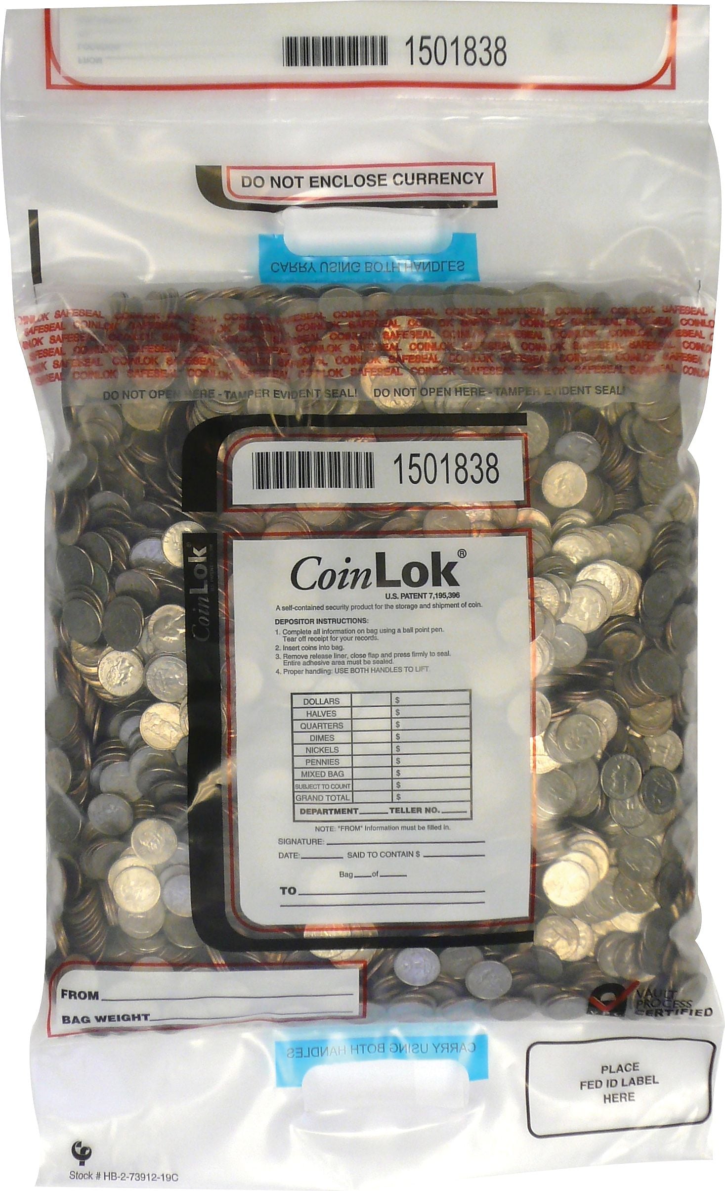 CoinLok Deposit Bags, Clear, 50/Pack (585097)