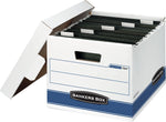 Bankers Box Hang-N-Stor Medium-Duty FastFold Corrugated File Storage Boxes, Lift-Off Lid, Letter Size, White/Blue, 4/Ct (00784)