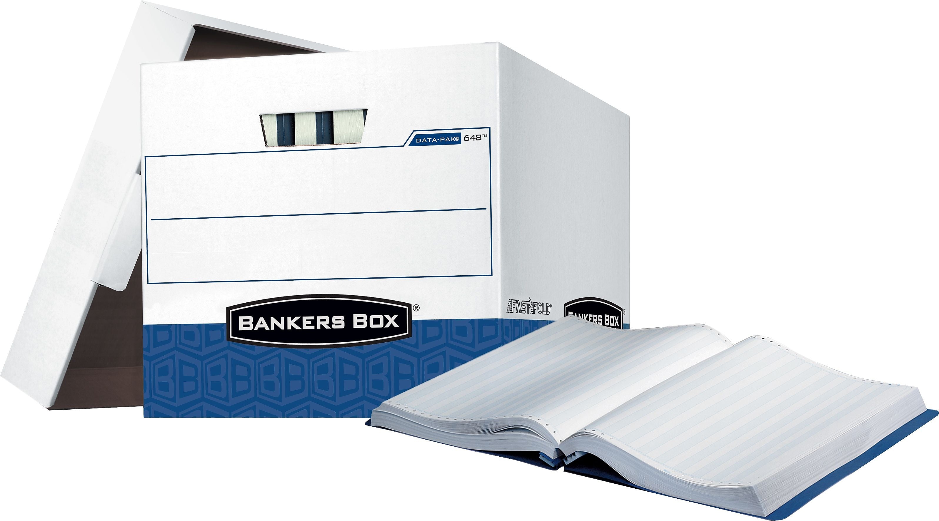 Bankers Box Data-Pak Storage Boxes, Computer Printouts, White/Blue (00648)