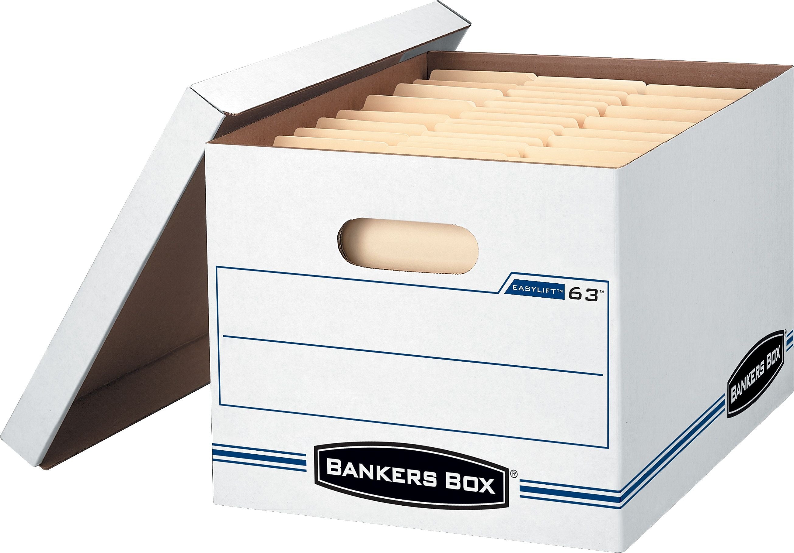 Bankers Box Easylift Corrugated File Storage Boxes, Lift-Off Lid, Letter/Letter Size, White/Blue, 12/Ct (0006301)