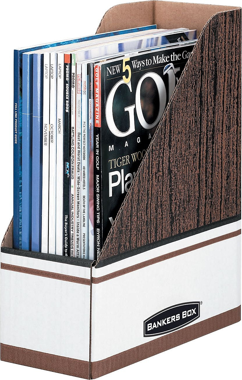 BANKERS BOX Magazine File Holders, Woodgrain, 11 1/2"H x 4"W x 9"D, 12/Carton