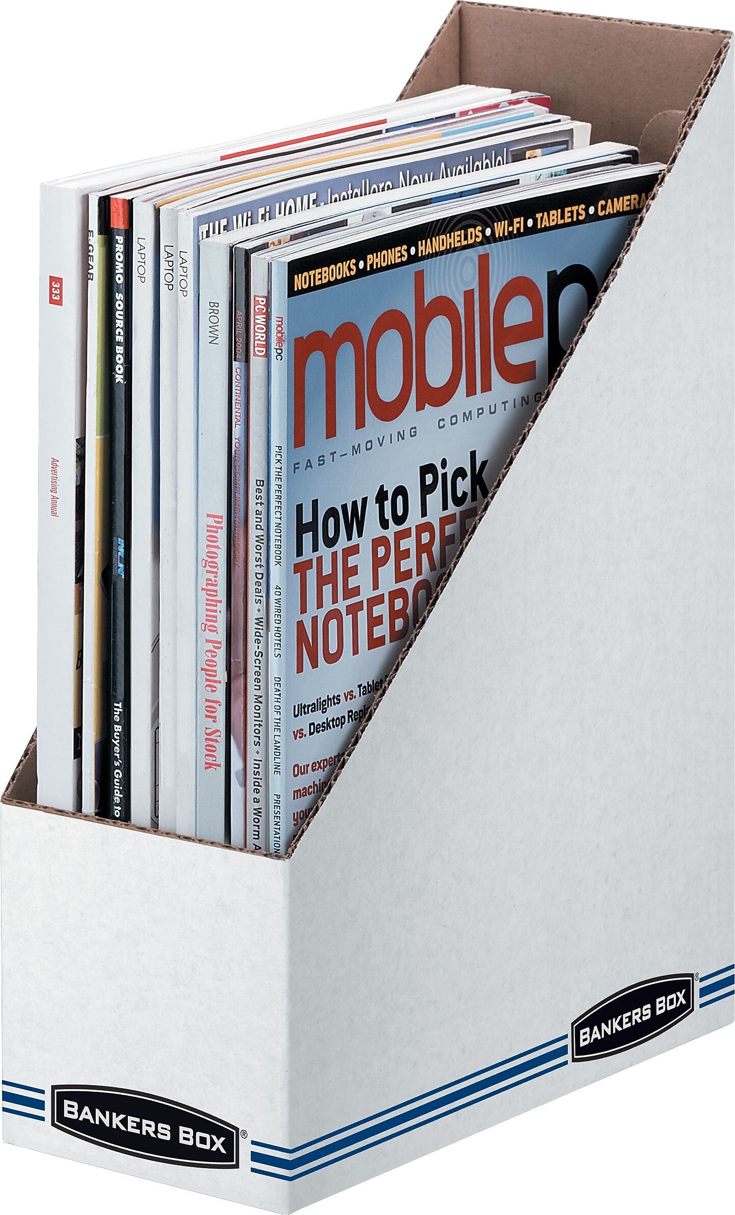 BANKERS BOX STOR/FILE Magazine File, Letter, White/Blue, 11 3/4"H x 4"W x 9 1/4"D, 12/Ct (10723)