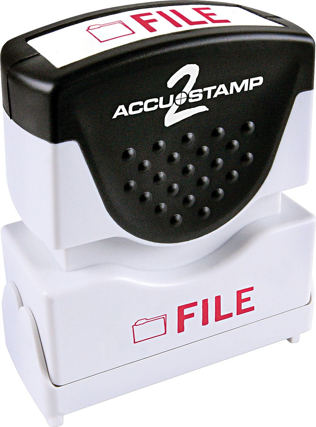 Accu-Stamp2® One-Color Pre-Inked Shutter Message Stamp, FILE, 1/2" x 1-5/8" Impression, Red Ink (035576)