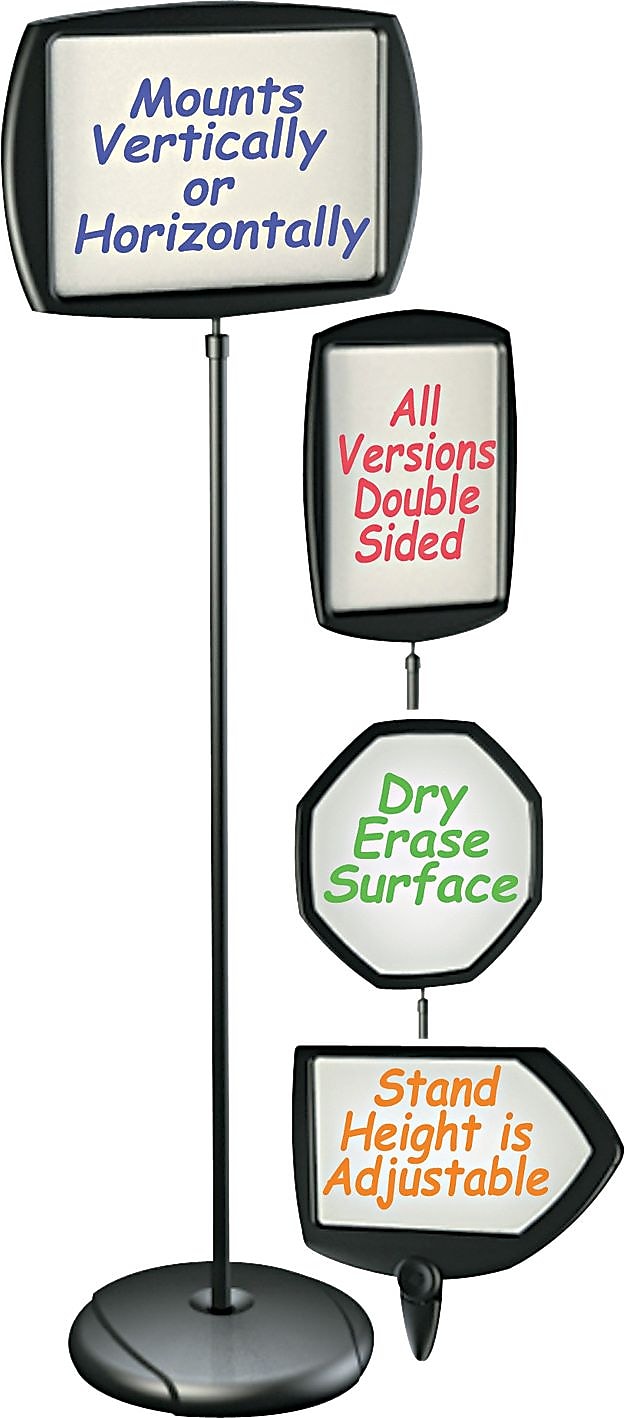 MasterVision Floor Stand Sign Holder, Arrow, 63"H Adjustable, 25" x 17" Sign, Steel Frame, Black (BVCSIG01010101)