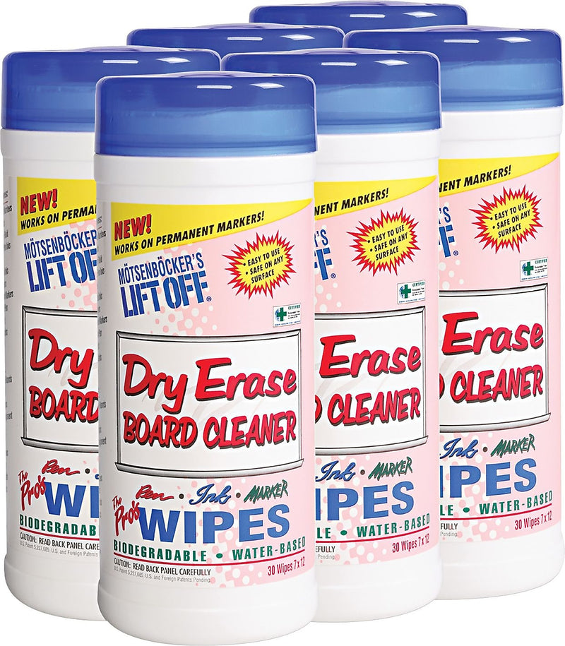 Motsenbocker's Lift-Off Dry Erase Board Cloth Cleaner Wipe, 7"(W) x 12"(L), 30/Canister