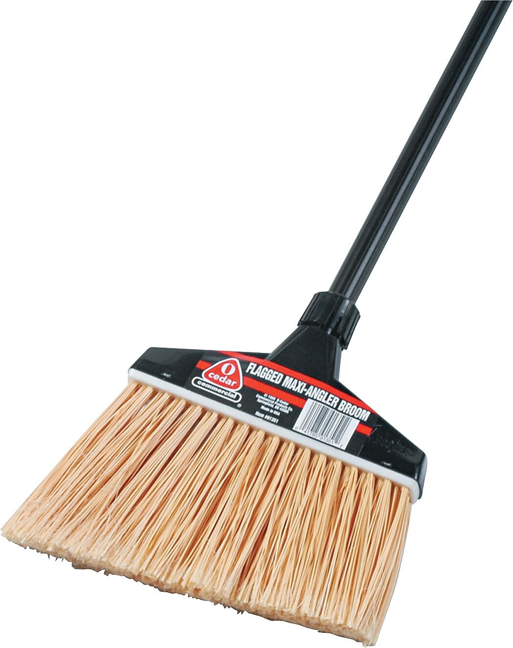 O-Cedar Commercial Maxi-Angler Broom, Polystyrene Bristles, 51" Aluminum Handle, Black, 4/Ctn (DVO91351CT)