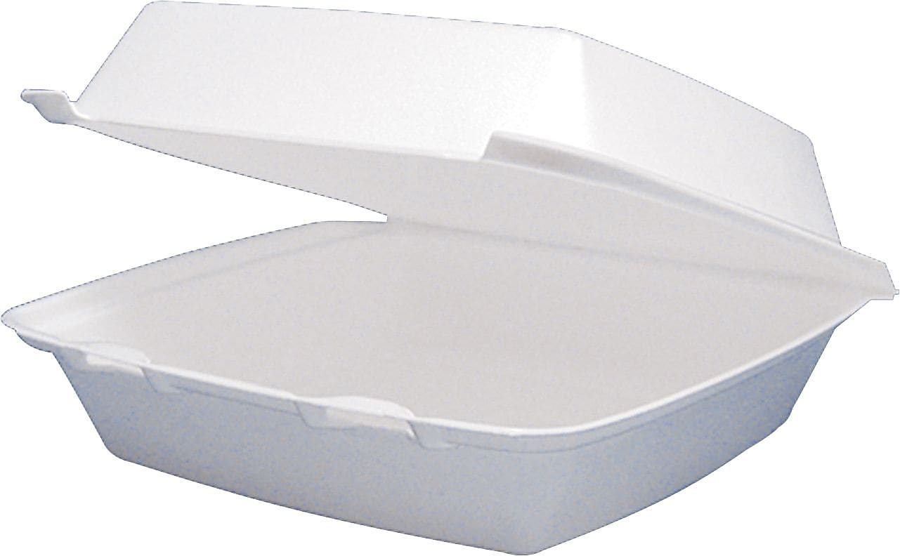 Dart® Foam Carryout Hinged Food Container, 1 Comp, 3"(H) x 9 1/4"(W) x 9 1/2"(D), White