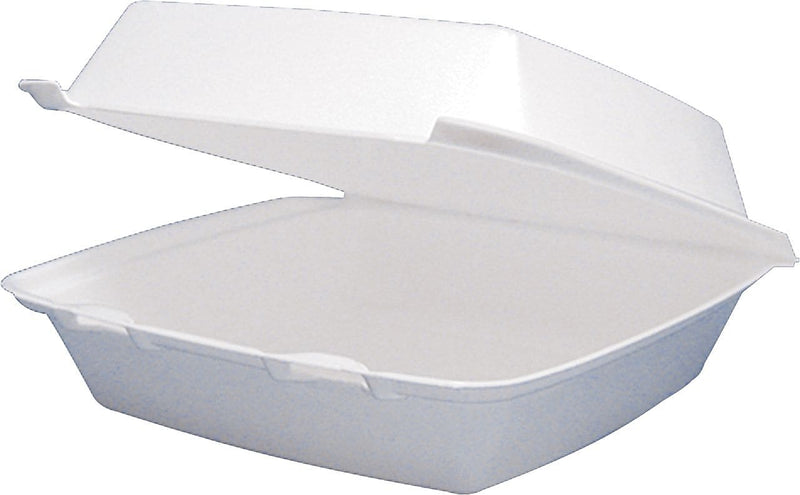 Dart® Foam Carryout Hinged Food Container, 1 Comp, 3"(H) x 9 1/4"(W) x 9 1/2"(D), White