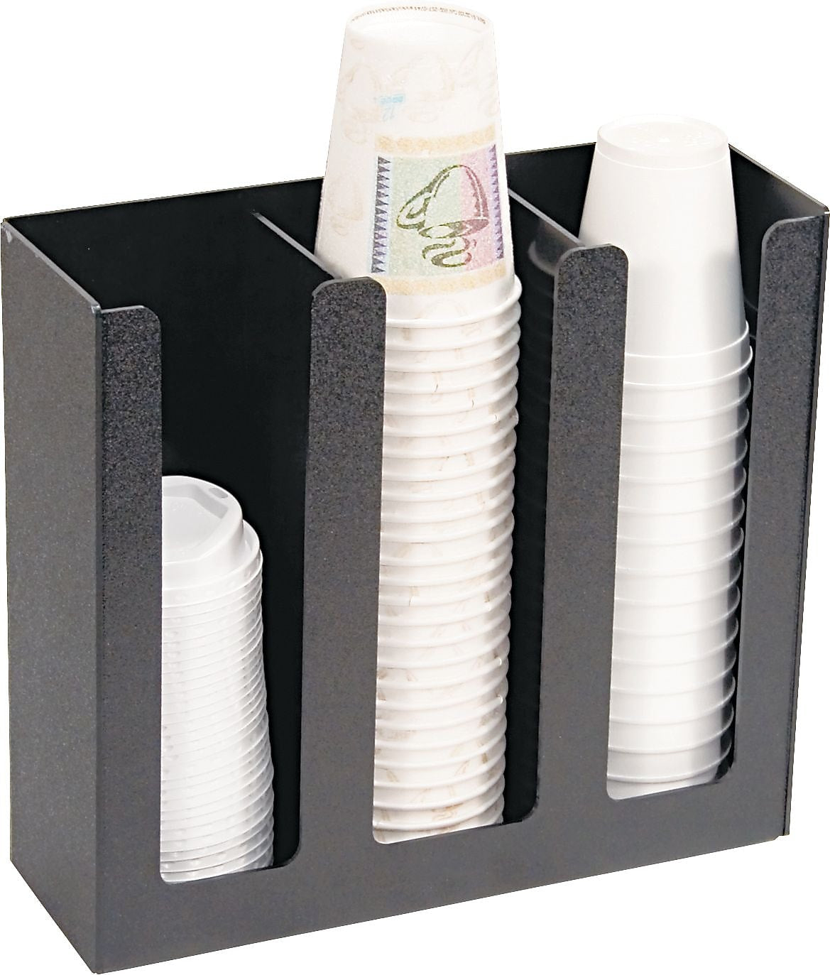 Vertiflex Cup/Lid Holder, 3 Compartment, 12-3/4"x 4-1/2 x 11-3/4", Black (VFPC-1000)