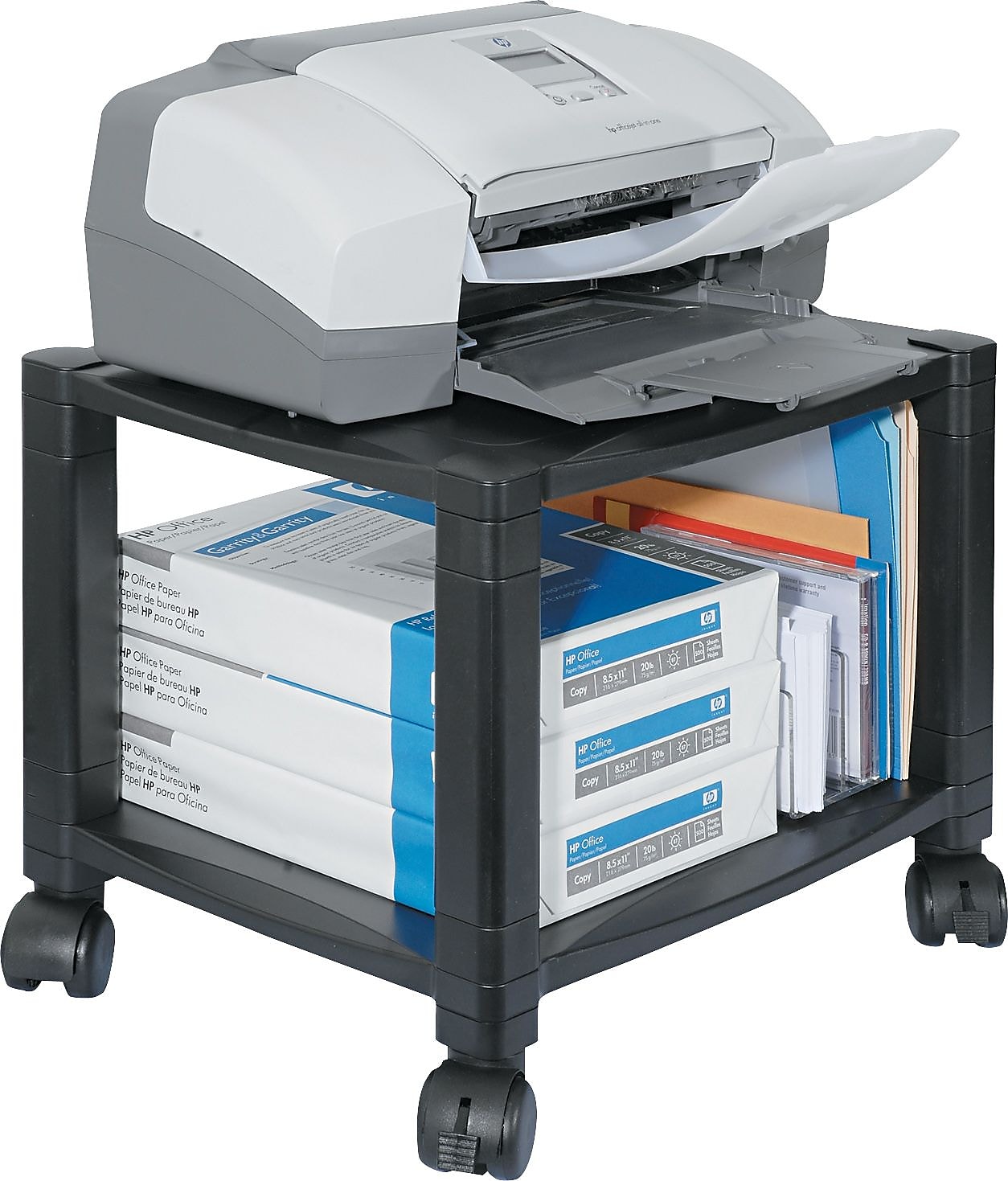 Kantek 2-Shelf Mobile Printer Stand with Caster Wheels, Black (PS510XYZ)