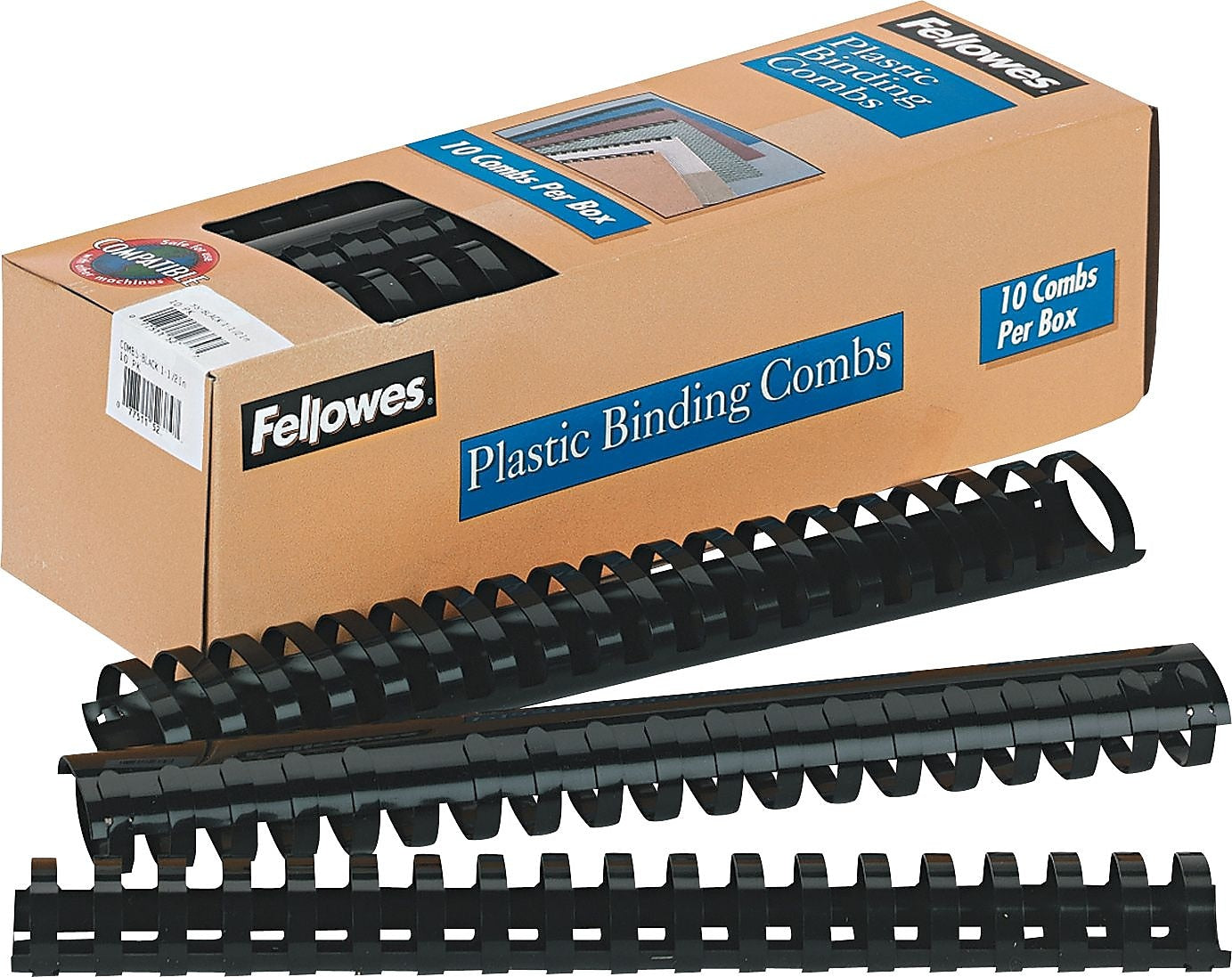 Fellowes 1/2" Plastic Binding Spine Comb, 340 Sheet Capacity, Black (FEL52066)