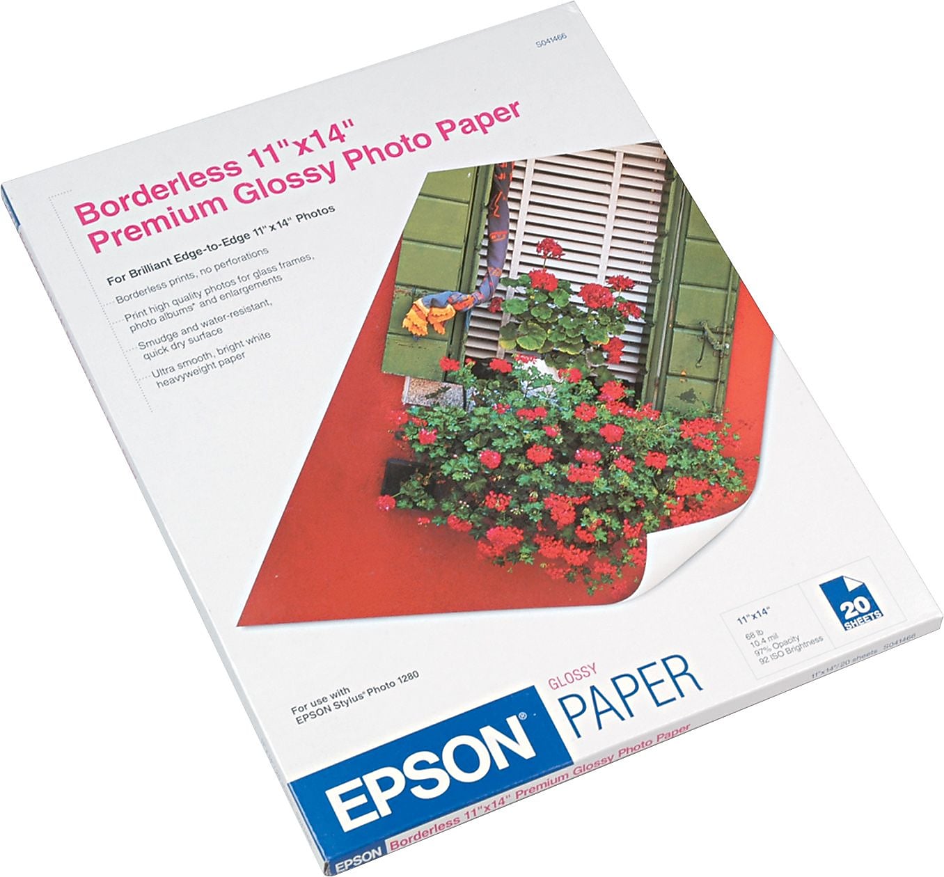 Epson Glossy Photo Paper, 11" x 14", 20 Sheets/Pack (S041466)