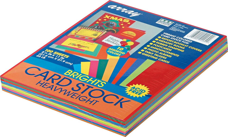 Array 65 lb. Cardstock Paper, 8.5" x 11", Assorted Colors, 100 Sheets/Pack (101169)