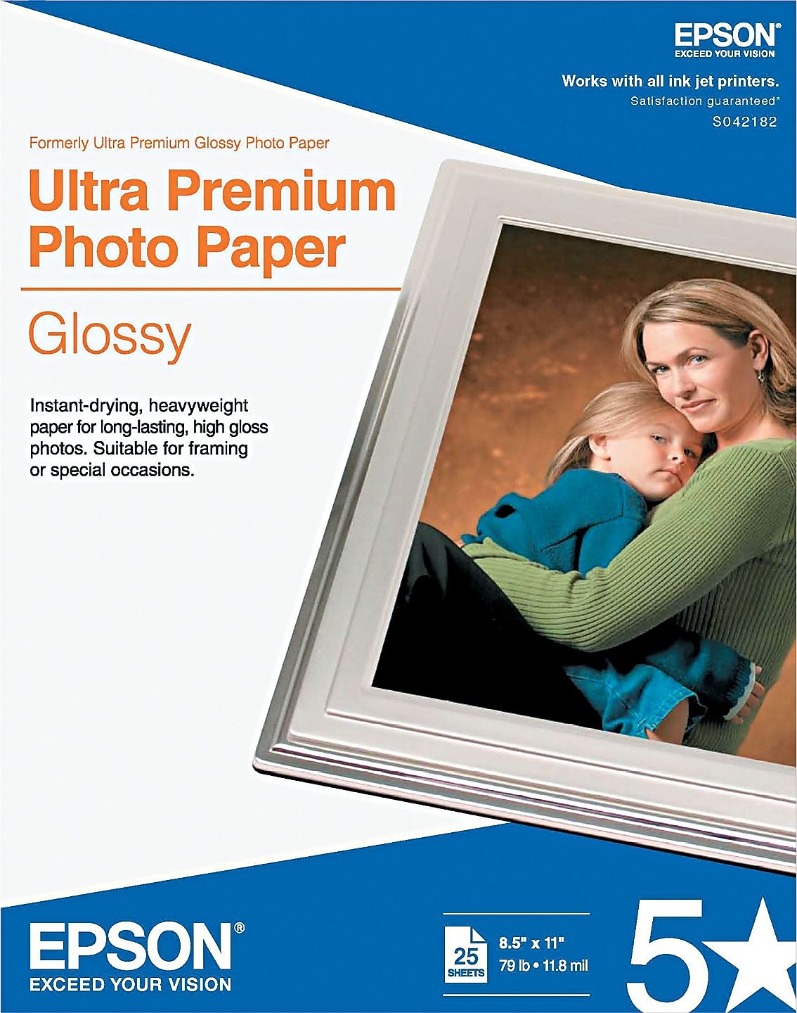 Epson Ultra Premium Glossy Photo Paper, 8.5" x 11", 25 Sheets/Pack (S042182)