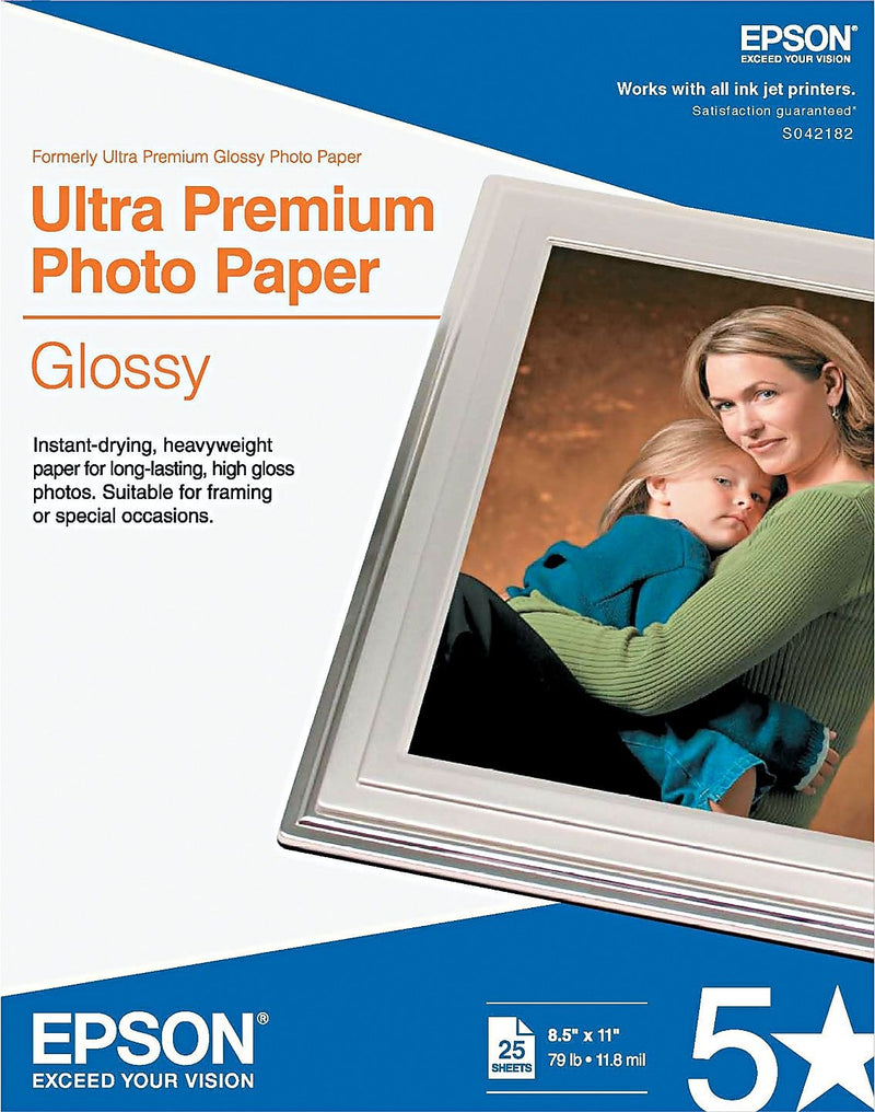 Epson Ultra Premium Glossy Photo Paper, 8.5" x 11", 25 Sheets/Pack (S042182)