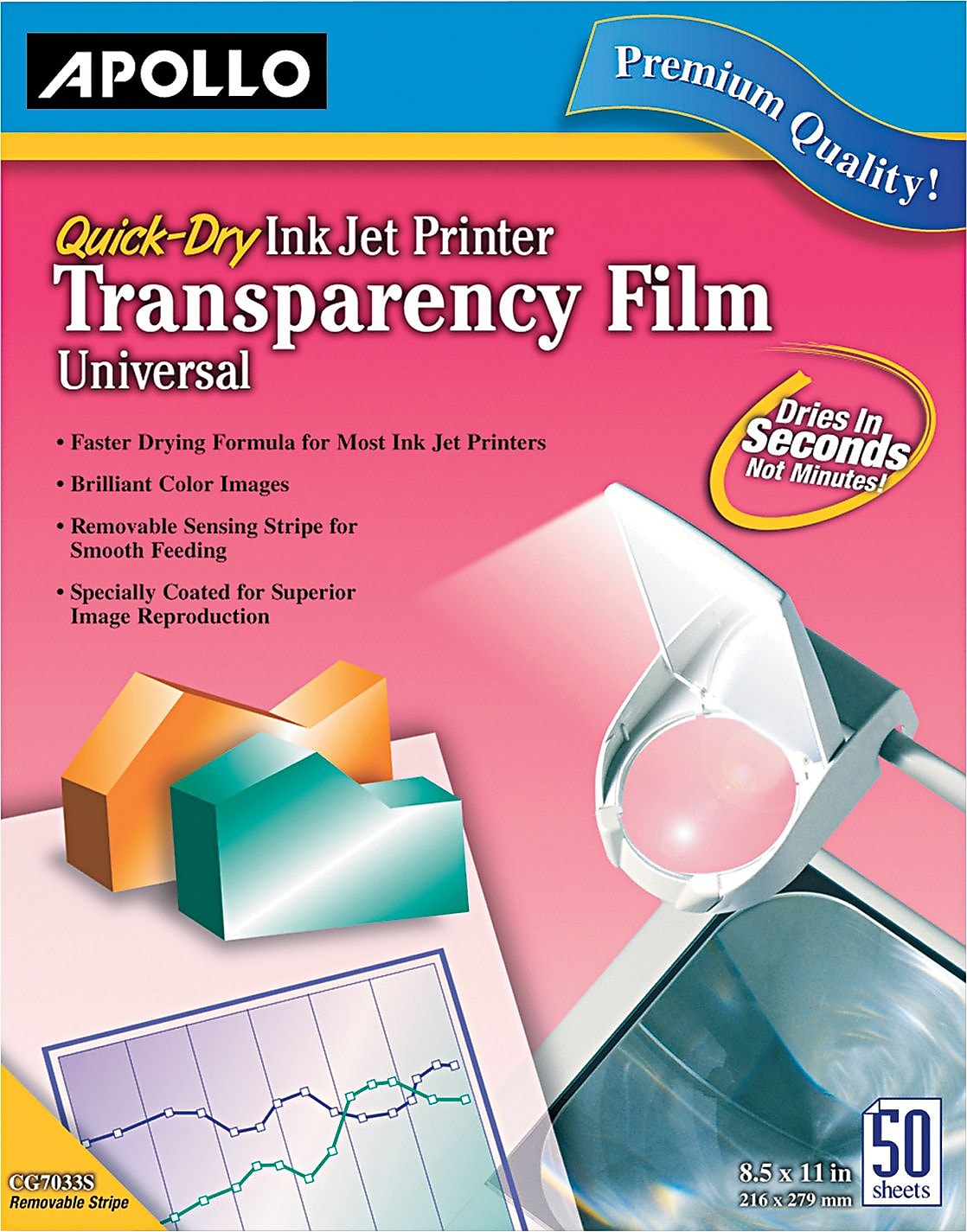 Apollo Inkjet Printer Transparency Film, Clear, 8.5" x 11", 50/Box (CG7031S)