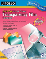 Apollo Inkjet Printer Transparency Film, Clear, 8.5" x 11", 50/Box (CG7031S)