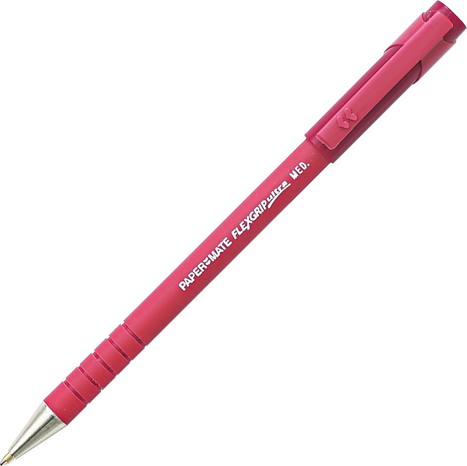 Paper Mate FlexGrip Ultra Stick Ballpoint Pen, 1 mm Medium, Conical Tip, Red, Dozen