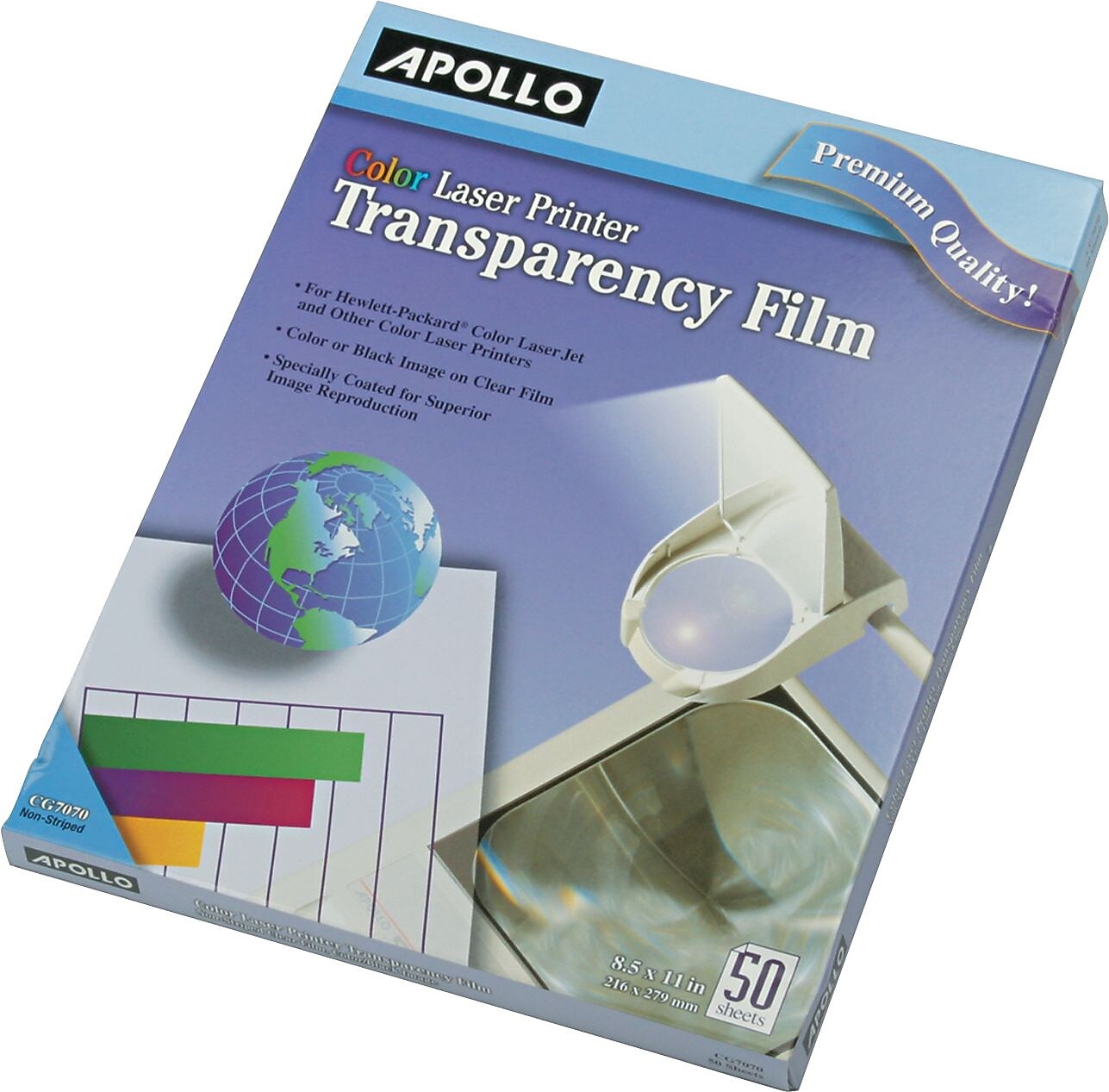 Apollo Color Laser Printer/Copier Transparency Film, Letter, Clear, 8 1/2"(W) x 11"(H), 50/Box (CG7070E)