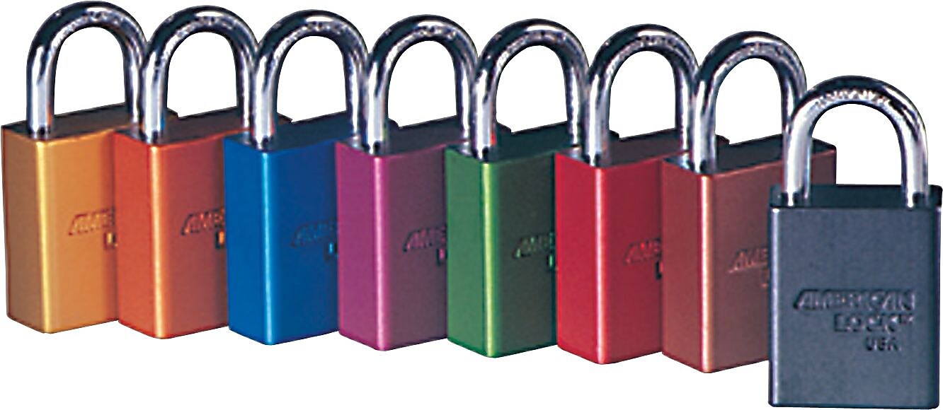 American Lock® Safety Rectangular Padlocks, 5 Pin, Aluminum, Red, Keyed Different