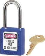 Master Lock® Safety Tumbler Padlocks, 6 Pin, Xenoy, Blue, Keyed Different, 6/Box
