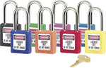 Master Lock® Safety Tumbler Padlock, 6 pin, Xenoy, Red, Keyed Different, 6/BX