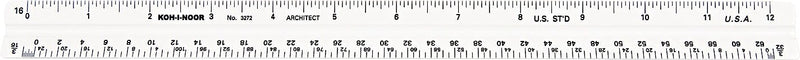 Koh-I-Noor Triangular Scale, Plastic, 12", Architectural Ruler, White (KOH3272BC)