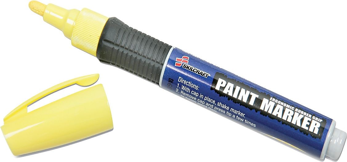 AbilityOne Paint Marker, Medium Point, Rubber Grip, Yellow, 6/Pack (7520015889097)