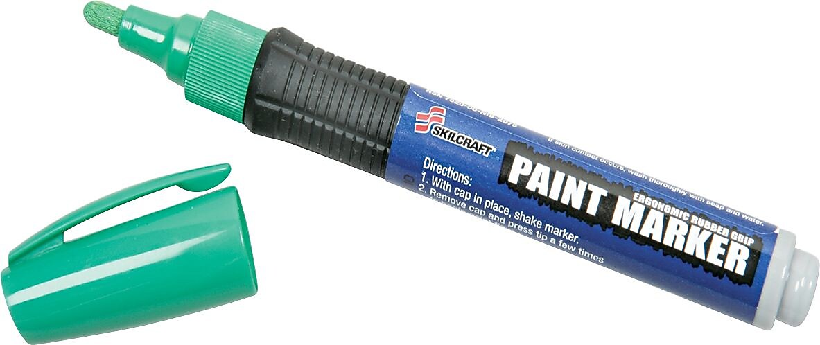 AbilityOne 7520015889101 Paint Marker, Medium Point, Rubber Grip, Green, 6/Pack