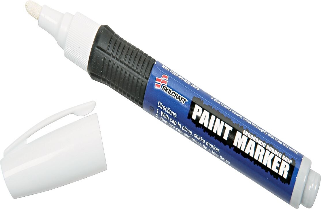 AbilityOne Paint Marker, Medium Point, Rubber Grip, White, 6/Pack (7520015889102)