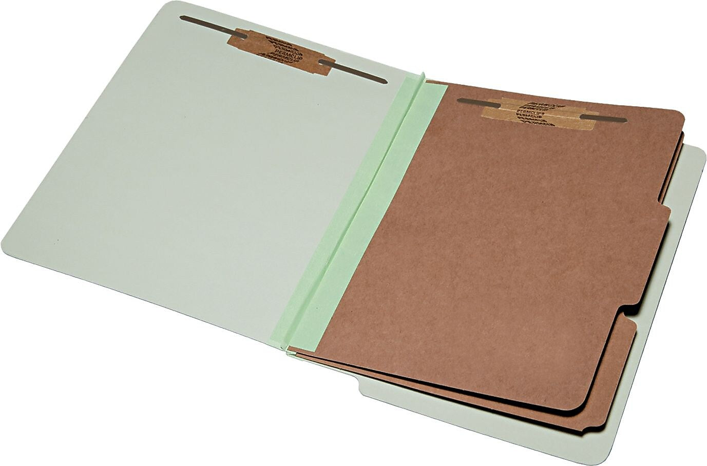 AbilityOne End Tab Folder, 2 Dividers, 6 Fasteners, 2" Exp, Lt Green, 10/BX (7530015907103)