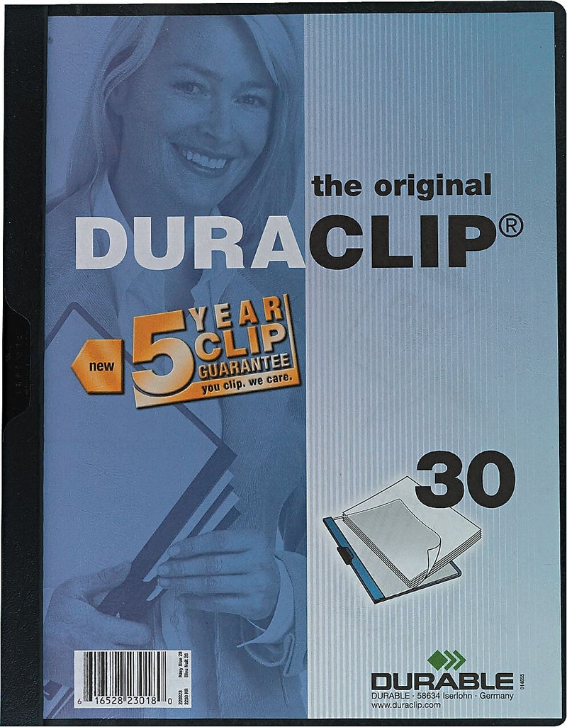 Vinyl DuraClip Report Cover w/Clip, Letter, Holds 30 Pages, Clear/Navy