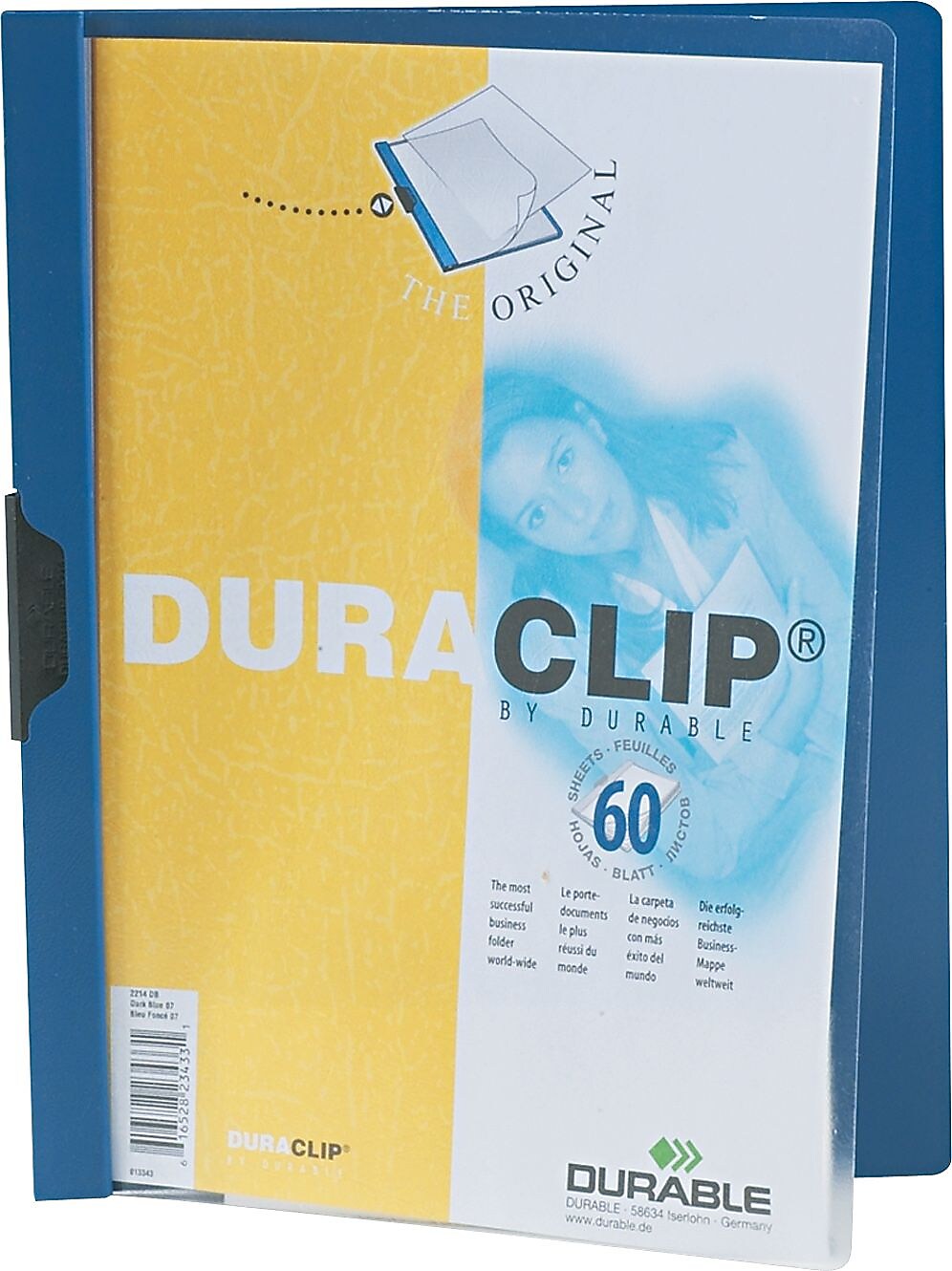Vinyl DuraClip Report Cover, Letter, Holds 60 Pages, Clear/Dark Blue