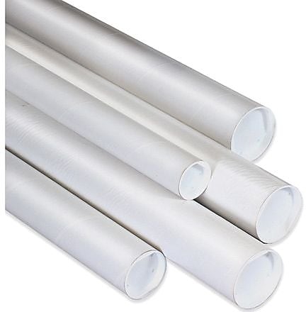 3" x 26" - White Mailing Tubes with Cap, 24/Case