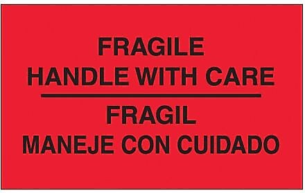 Tape Logic Fragile - Handle With Care Shipping Label Bilingual, 3" x 5", 500/Roll