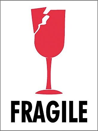 Tape Logic Fragile (Glass) Shipping Label, 3" x 4", 500/Roll