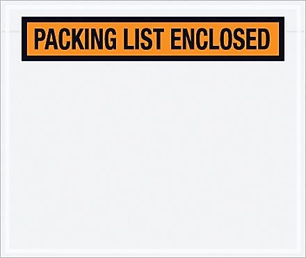 Packing List Envelope, 6 1/2" x 5" - Orange Panel Face, "Packing List Enclosed", 1000/Case