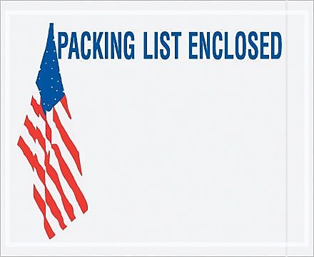 Packing List Envelope, 4 1/2" x 5 1/2", 2 Mil - U.S.A. Flag Panel Face, "Packing List Enclos, 1000/Case