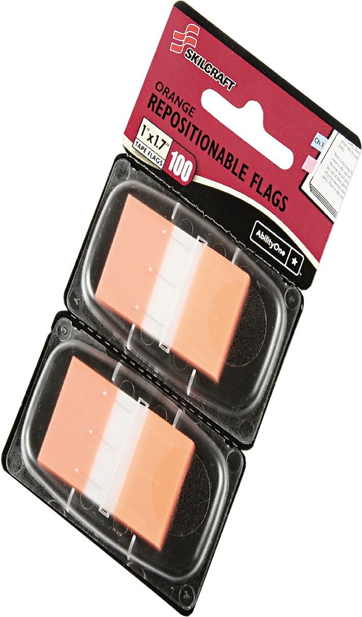 AbilityOne SKILCRAFT Colorful Self-stick Flag, Orange, 50/Pk