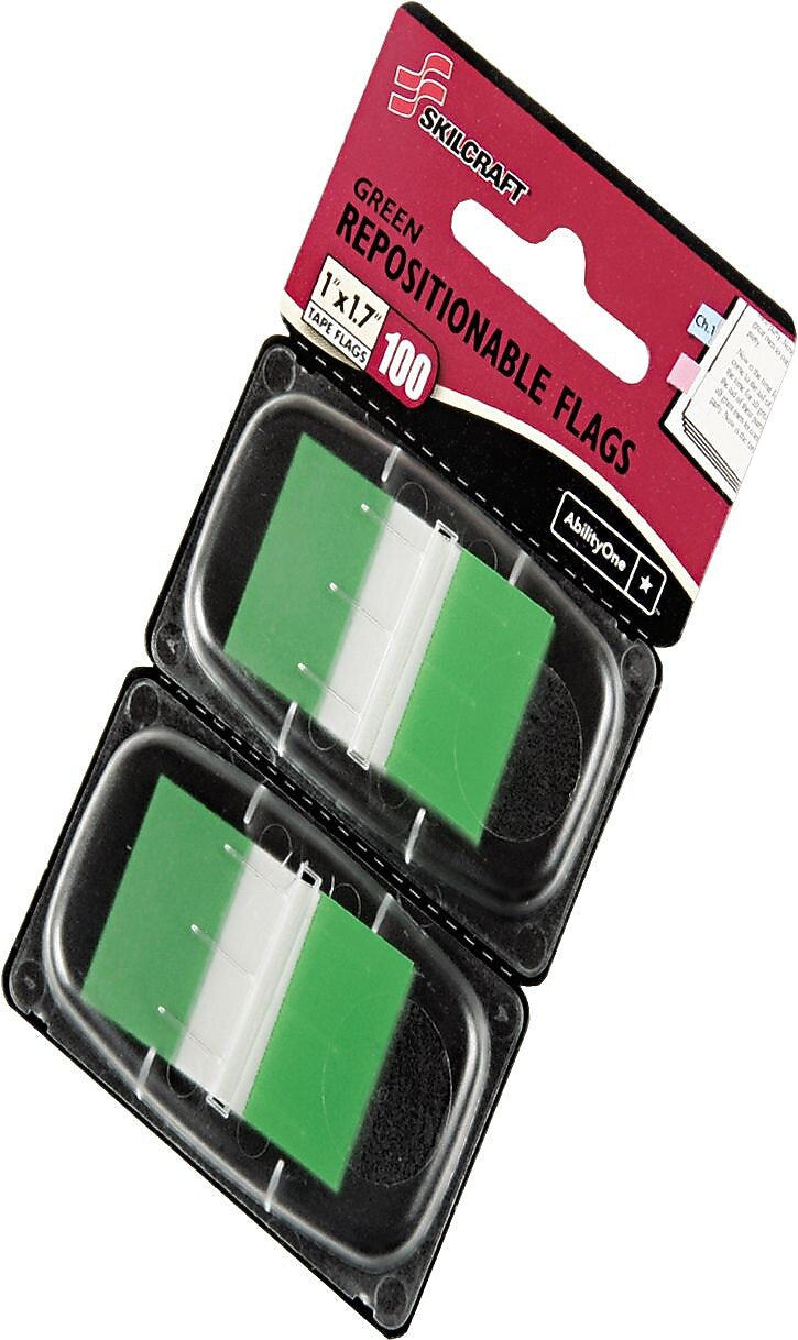 AbilityOne SKILCRAFT Colorful Self-stick Flag, Green, 50/Pk