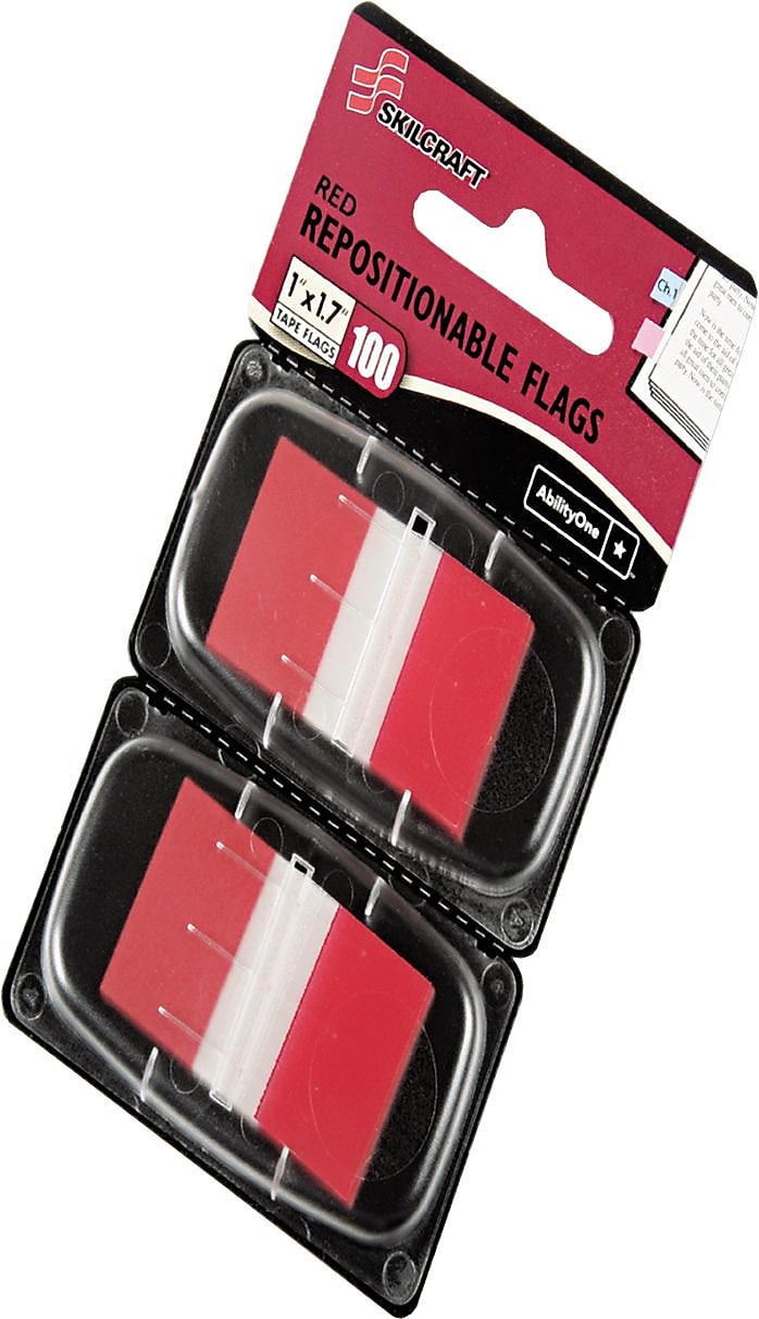 AbilityOne SKILCRAFT Colorful Self-stick Flag, Red, 50/Pk