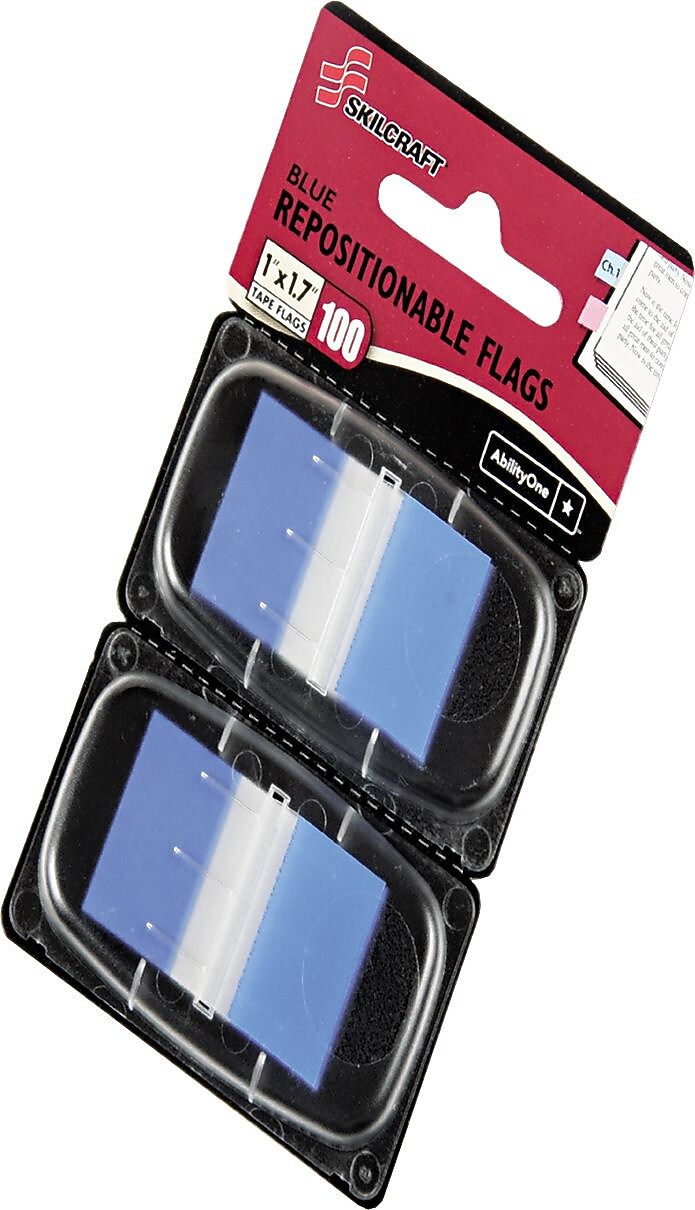 AbilityOne SKILCRAFT Colorful Self-stick Flag, Blue, 50/Pk