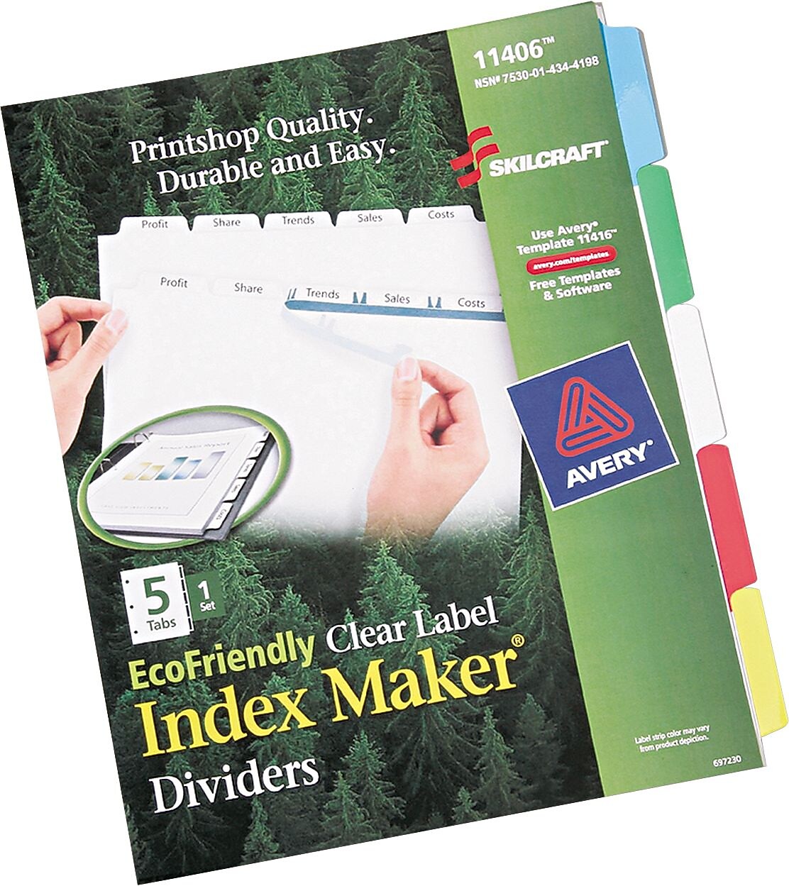 AbilityOne Index Divider Makers, 5-Tab, Blank Tabs, Letter, Assorted, 1 Set (7530014344198)