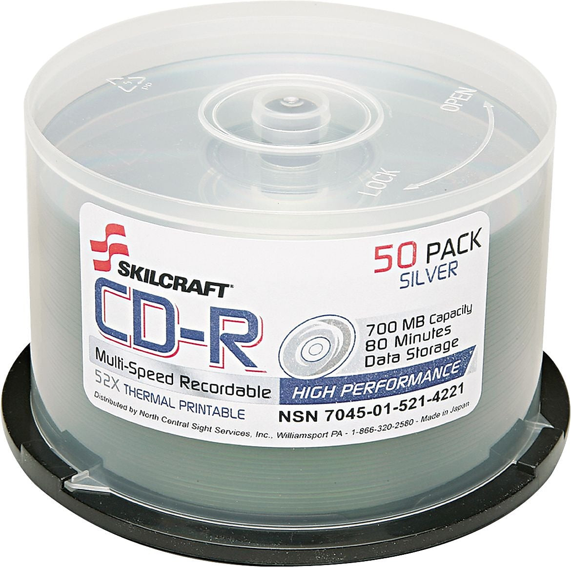 AbilityOne CD-R Disc, 700MB/80min, 52x, Spindle, 50/Pk (7045015214221)
