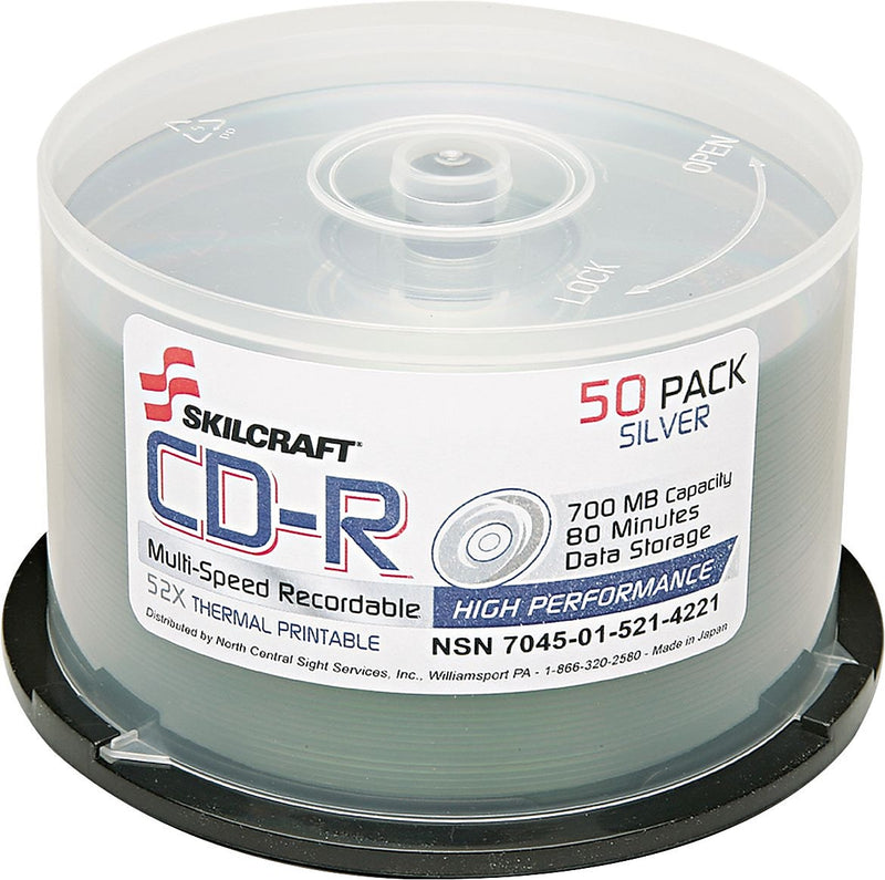 AbilityOne CD-R Disc, 700MB/80min, 52x, Spindle, 50/Pk (7045015214221)