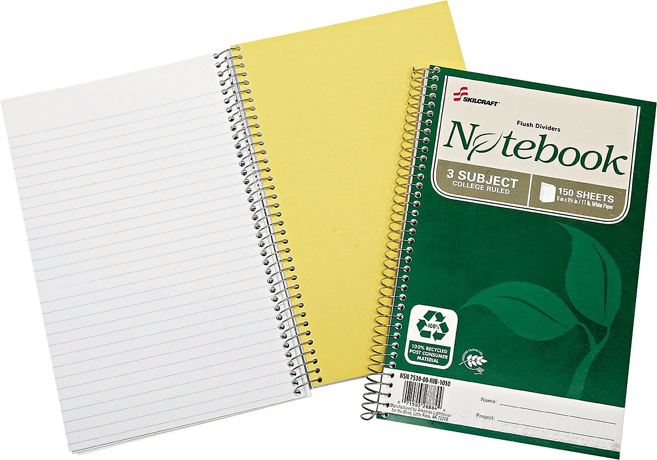 AbilityOne Recycled Notebook, College Rule, 9 1/2" x 6", White, 150/Pad, 3/PK (7530016002020)