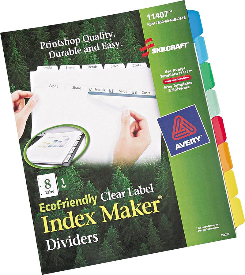 AbilityOne Index Dividers, 8-Tab, Blank Tabs, Letter, Assorted, 1 Set (7530016006970)