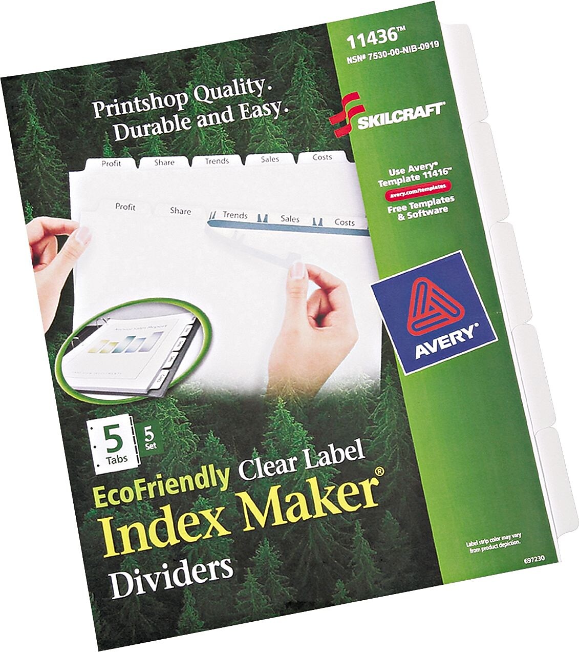 AbilityOne Index Dividers, 5-Tab, Blank Tabs, Letter, Assorted, 5 Sets (7530016006981)