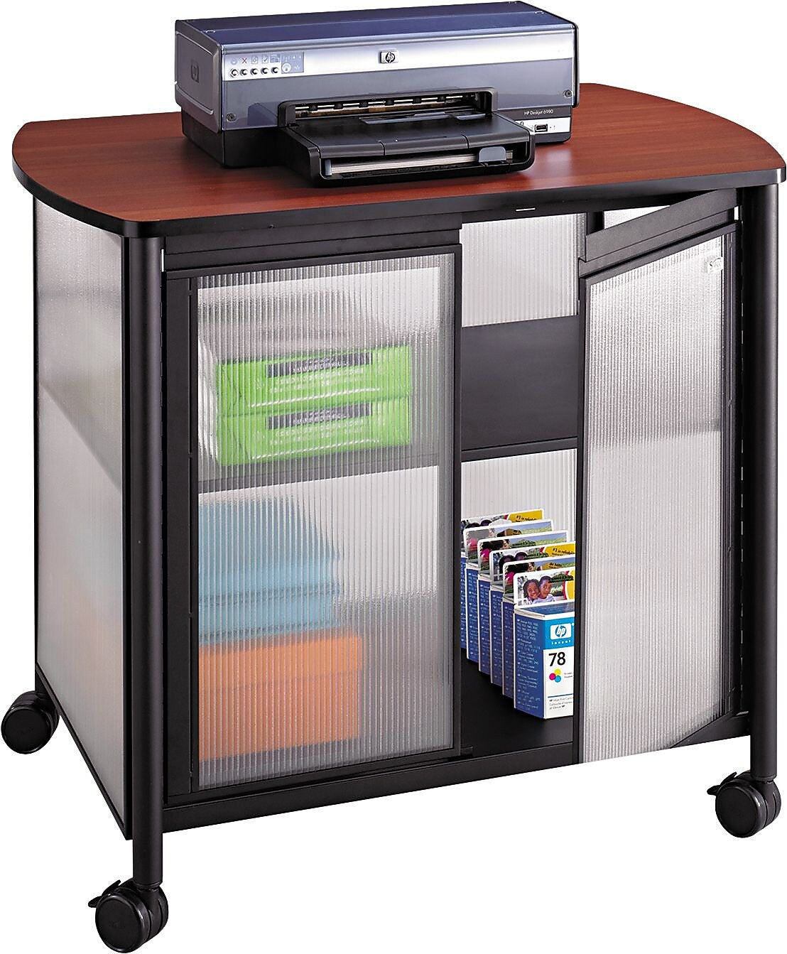 Safco Impromptu 3-Shelf Mixed Materials Mobile Machine Stand with Swivel Wheels, Cherry (1859BL)