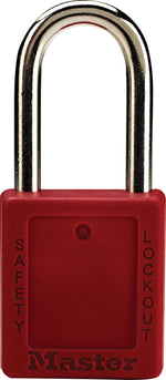 Master Lock® Safety Tumbler Padlock, 6 pin, Xenoy, Red, Keyed Different, 6/BX